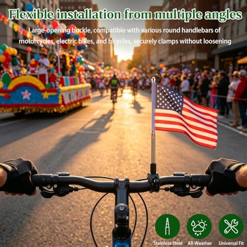 SHINEOFI Telescopic Motorcycle Flagpole Handlebar Mount Bracket 11.81In Stainless Steel Bike Flag Holder 2 Pack Adjustable for Cycling Powersports Accessories