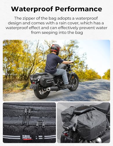 KEMIMOTO Motorcycle Saddlebags 30L(15Lx2) Large Capacity Luggage for Touring & Long Rides, Universal Fit for Cruiser Sportster Softail, Quick-Install Water-resistant Side Panniers - size: 30L