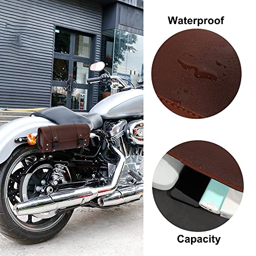 X AUTOHAUX Motorcycle Tool Bag Handlebar Bags Cycling Luggage Bag Waterproof PU Leather Square Brown 11.81"x5.12''