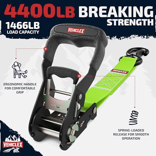 Vehiclex 1.5" x 15 ft 4,400 lb Heavy Duty Ratchet Tie Down Straps with Soft Loops – 4PK for Cargo & Equipment – Green - color: Lime Green, size: 15 ft - 4 Pack