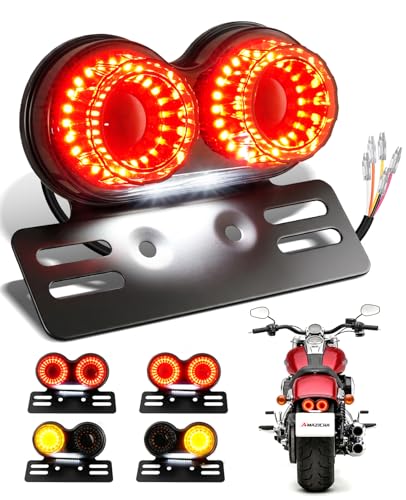 Amazicha Enhanced Motorcycle Tail Light, Motorcycle Brake Light, IP67 Waterproof Turn Signals Running Light with License Plate Bracket Fit for Street Bike Cruiser Chopper Bobber (Smoke, 90 Leds) - color: Smoke