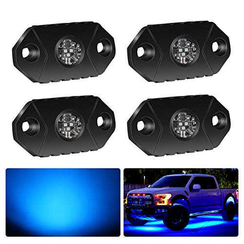 4WDKING Blue LED Rock Lights, 4 Pods IP68 Waterproof Underbody Glow Trail Rig Lamp LED Neon Lights for Truck Off Road Truck Car Boat ATV SUV Motorcycle - color: Blue, size: 4 Pods