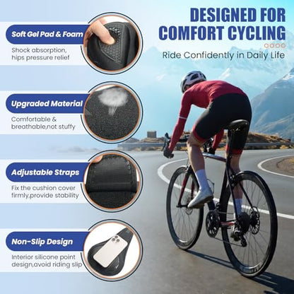 Bike Seat Cushion - Gel Padded Bike Seat Cover for Men & Women, Pressure Relief & Comfort, Extra Thick Bicycle Seat Cushion Fits for Exercise, Mountain, Road & Electric Bike Seats