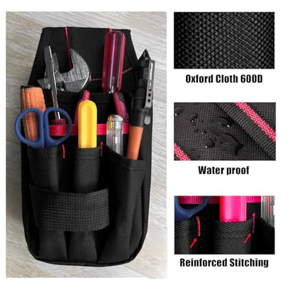 Small Tool Pouch with Belt Clip, Tool Pouch Holder,Multi Pocket Holster Organizer for Electrician Construction Maintenance,Durable Lightweight - color: Red