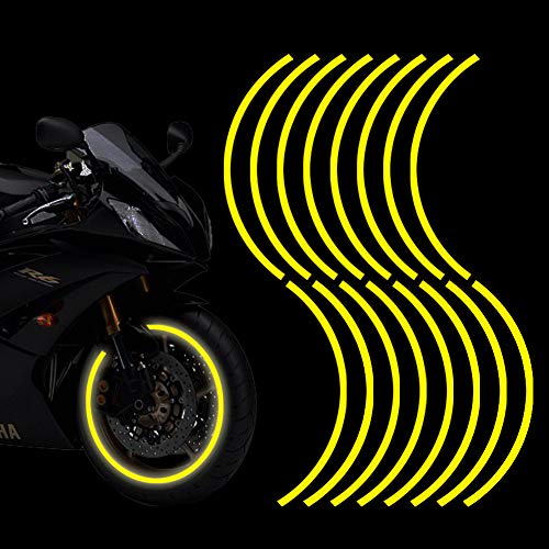 16pcs 17-19'' Reflective Wheel Rim Stripe Decal Sticker for Motorcycle Wheels Car Cycling Bike Bicycle Night Safety Decoration Stripe Universal Reflective Rim Stickers (Style 1 Yellow) - color: Style 1 Yellow