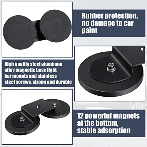 Shimeyao 4 Pcs Magnetic Light Bar Mounts Universal Magnet Mount Holder with Rubber Pad for Off Road SUV Truck Lamp Roof Bar Fog Light