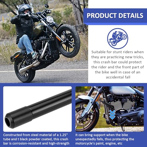 Wsays Crash Bar Front Flat-Out Bar Highway Engine Guard Compatible with Harley Softail Fat Boy FLFB/S Heritage FLHC/S Street Bob FXBB Breakout Low Rider S FXLRS 2018-2025 (Gloss Black)