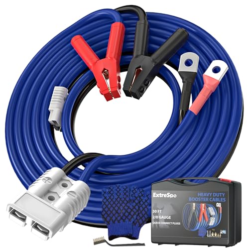 EXTRESPO 2/0 Gauge 30 FT Heavy Duty Jumper Cables, 1500Amp Quick Connect Booster Cables for 12V & 24V Cars, SUVs and Trucks, Kit with Carry Case, Gloves, Brushes - size: 00 Gauge 30 FT