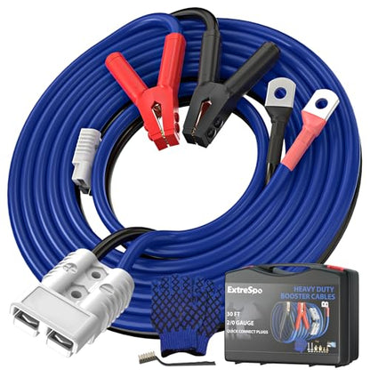 EXTRESPO 2/0 Gauge 30 FT Heavy Duty Jumper Cables, 1500Amp Quick Connect Booster Cables for 12V & 24V Cars, SUVs and Trucks, Kit with Carry Case, Gloves, Brushes - size: 00 Gauge 30 FT