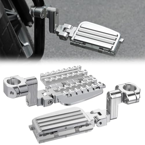 KEMIMOTO CNC Aluminum Highway Pegs with Expandable Heel Rests 1.25" Highway Short Angled Pegs Adjustable Fit for Street Glide Road King Road Glide Softail Dyna Sportster 1-1/4" Engine Guard Chrome - color: Chrome