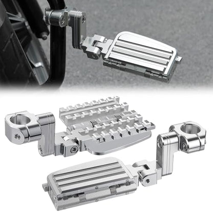 KEMIMOTO CNC Aluminum Highway Pegs with Expandable Heel Rests 1.25" Highway Short Angled Pegs Adjustable Fit for Street Glide Road King Road Glide Softail Dyna Sportster 1-1/4" Engine Guard Chrome - color: Chrome