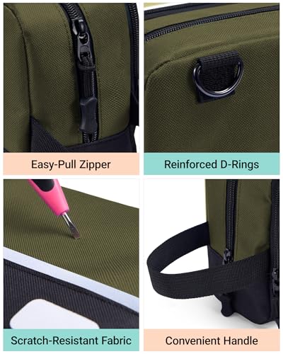 2 Pack Small Tool Bags Zipper Pouch for Organizing, with Adjustable Shoulder Strap & Carabiner, Utility Small Tool Pouch with Multi Pocket Compartments and Label Area (12" & 10") - color: Green 2 Pack