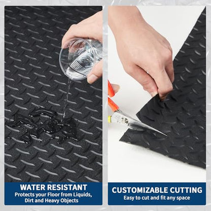 7.5 x 22 FT Garage Floor Mat, 2.8mm Thickened Diamond Plate PVC Garage Mats Flooring Roll for Under Car, Garage Car Parking Mats for Compact SUVS, Sports Car
