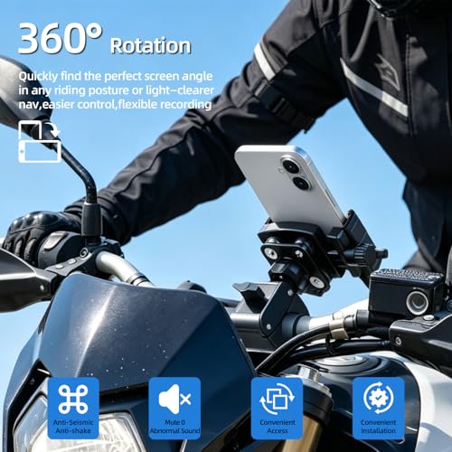 Anti-Vibration Bike Phone Holder,Motorcycle Mount,Lockable & Rotating,Shockproof Motorcycle Phone Mount with Quick Lock,Fit iPhone & All Android Phone for Electric Scooter E-Bike Stroller