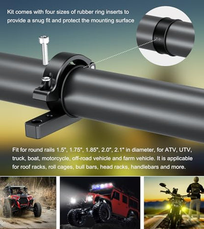 BRCOVAN 2PCS, Metal Light Bar Mounts, Off-Road LED Light Mounting Bracket | Fit for Round Rails / Roll Cage Bars 1.5" 1.75'' 1.85" 2'' 2.1" in Diameter, for Motorcycle ATV UTV Car Boat Truck