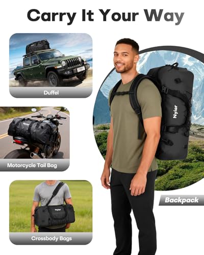 60L Waterproof Duffel Bag Motorcycle Dry Bag Backpack, Heavy-Duty Roll-Top Waterproof Bag with Sealed Seams & Waterproof Zipper for Riding, Kayaking, Camping & Travel (Black) - color: Black