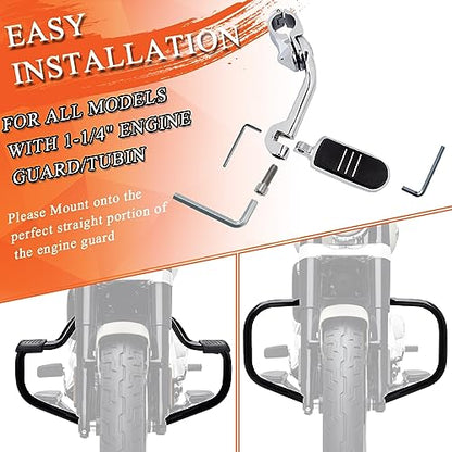 FOVPLUE 1.25" Highway Footpegs,Long Angled Adjustable Highway Pegs w/Mounts for Harley Touring Street Glide Electra Glide Road King Softail CVO Dyna Trike VRSC Sportster w/32mm Engine Guard,Chrome#3 - color: CHROME