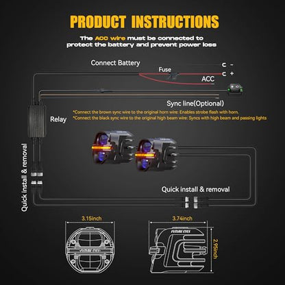 Future Eyes Motorcycle Fog Lights 120W LED Amber Auxiliary Driving Lights with DRL & Strobe, IP67 Waterproof Motorcycle Light for Night Riding, Off-Road, Dirt Bike, ATV, UTV, Golf Cart
