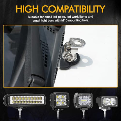 Hood Mount Light Brackets, 2PCS Universal Ditch Pod Light Mount Brackets, Hood Clamps for Truck Pickup UTV SUV Car, No Drilling 304 Stainless Steel - size: ditch light brackets