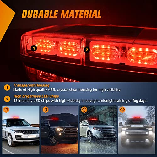 Nilight 12 Inch Roof Top Strobe Lights 48LED Hazard Light Emergency Safety Warning LED Flashing Bar Magnetic Mount 12V 24V Cars Trucks Tractors Snow Plows Construction Vehicles - color: Red
