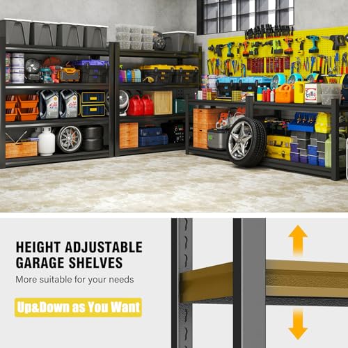 45"Wx18"D Heavy Duty Garage Shelving Unit, 4-Tier Adjustable Metal Storage Shelves, 2000 lbs, Industrial Shelf Rack Organizer for Garage, Basement, Warehouse, Pantry, Kitchen, Black, 63"H - size: 4 Tier | 63" H x 45" W x 18" D