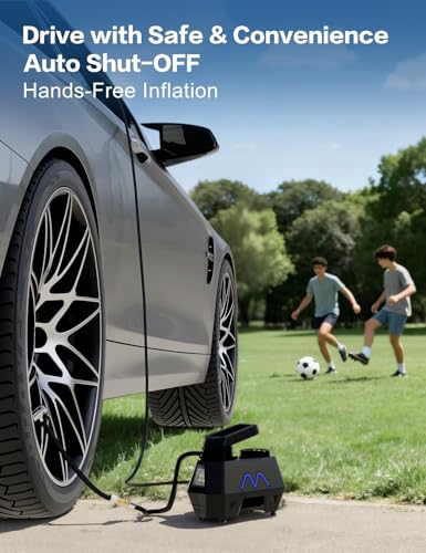 Tire Inflator Portable Air Compressor, 150PSI Tire Air Pump for Car Tires, Car Accessories, Auto Pump 12V DC with Digital Pressure Gauge and LED Light for Motorcycle, Bicycle, Ball-Blue