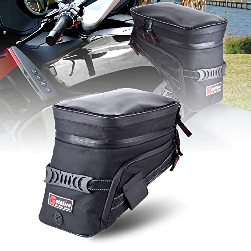 Goldfire Motorcycle Tank Bag Expandable ADV Gas Oil Fuel Tank Saddle Bag with Strong Strap Mount Water Resistant Motorcycle Storage Bag(Black) - color: Black