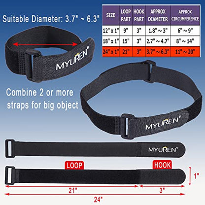1"x 24"-12 Pack Reusable Fastening Cable Straps with Buckle Adjustable Hook and Loop Securing Strap Multi-Purpose Cinch Strap for Cord Management - size: 24"