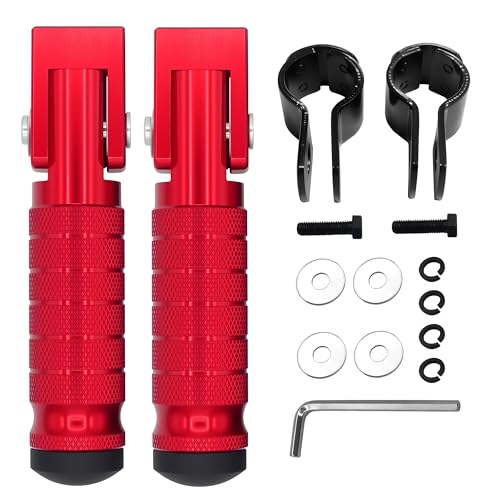 M8 Anti-Skid CNC Universal Motorcycle Foot Pegs Degree Foldable Footpegs Footrest,Upgrade Passenger Pedal For Mini Bike Dirt Pit Bike Electric Car Motorbike Honda Suzuki Yamaha Kawasaki (Red) - color: Red