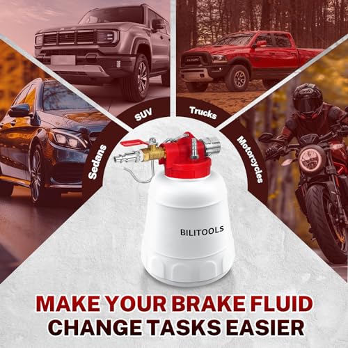 BILITOOLS 1L Universal Brake Bleeder Kit, Vacuum Brake Fluid Bleeding Tool | Pneumatic One Person Brake System Clutch Fluid Extractor Kit, Quick, Clean & Efficient - style: 1L Pneumatic Brake Bleeder Tool