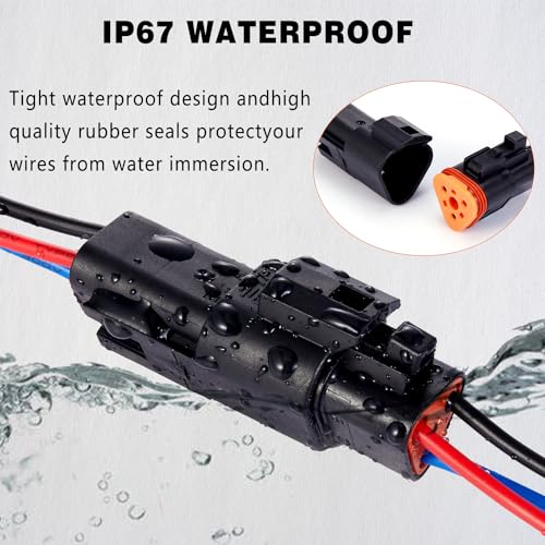 3 Pin Waterproof Connector,3 Wire Electrical Car Auto Connector,With 20CM 16AWG Long Male Female Plug Quick Disconnect Wire Connectors for Car Truck Motorcycle Marine Boat(5 Pairs Black) - size: DT 3P