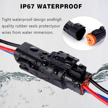3 Pin Waterproof Connector,3 Wire Electrical Car Auto Connector,With 20CM 16AWG Long Male Female Plug Quick Disconnect Wire Connectors for Car Truck Motorcycle Marine Boat(5 Pairs Black) - size: DT 3P