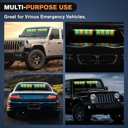Nilight 32LED Amber Green Emergency Dash Strobe Lights with Controller Suction Cups Warning Hazard Interior Front/Rear Windshield Deck Split Light Bar for Truck Construction Vehicle - color: Amber and Green