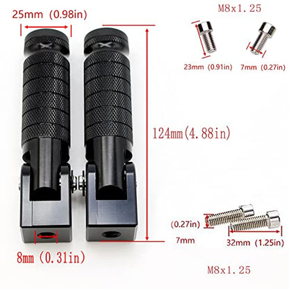 Universal Motorcycle Bicycle Folding Foot Pegs 90 Degree Foldable Electric Motorbike Ebike For Super73 S2/ZX/RX/R/S Passenger Footrests Rearsets Rear Set Footpegs foot Rest Pedals M8 Install Bolts - color: Black-Foldable