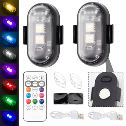 2PCS Wireless LED Strobe Lights with Remote Control, Waterproof USB Charing 8 Colors Mini LED Lights, High Brightness Anti-Collision Warning LED Lights for Car, Drone, Truck,automotive & Bike,Magnetic - color: Magnetic - 2PCS