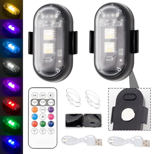 2PCS Wireless LED Strobe Lights with Remote Control, Waterproof USB Charing 8 Colors Mini LED Lights, High Brightness Anti-Collision Warning LED Lights for Car, Drone, Truck,automotive & Bike,Magnetic - color: Magnetic - 2PCS