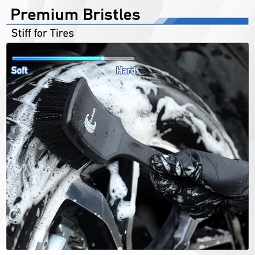 MVEQRRN 9PCS Car Detailing Brushes Set, Boar Hair Detail Brushes,Car Detailing Wheel Kit (Black) | Soft & Stiff Bristle Detail Brush, Scratch-Free Rim & Tire Cleaning Kit, Interior & Exterior Wheel Brush for Cars,Trucks,SUV - color: 9pcsblack detail wheel