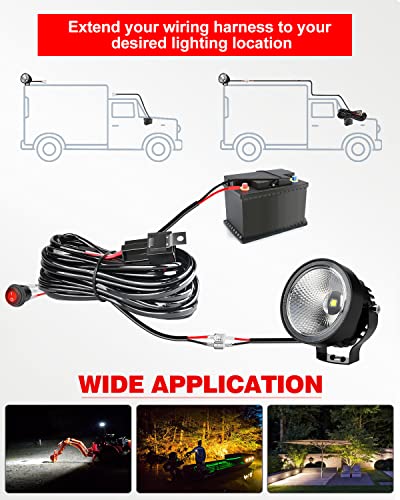 NAOEVO 12FT LED Light Bar Wiring Harness Kit 16AWG 2 Leads 12V On Off Waterproof Switch Power Relay Blade Fuse for LED Work/Off Road Lights (12FT)