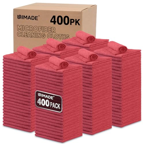 UNIMADE Shop Towels, 400 Pack Commercial Grade Work Rags Microfiber Towels for Cars Cleaning Rag Bulk Detailing Cloth for Automotive Bar Mechanic Restaurant Garage Housekeeping, 11.5"x 11.5", Red - color: Red, size: 400pk