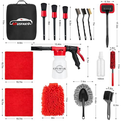 16Pcs Car Wash Cleaning Kit with Foam Gun Sprayer Detailing Brushes Windshield Cleaning Tool Rim and Tire Brush Towels Complete Interior Exterior Detailing Set for Car - size: 16Pcs