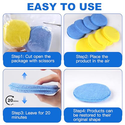 REGUICORP Polishing Pad 8 PCS, 5 Inch Diameter Round Microfiber Applicator Pad, Washable Reusable Car Wax Applicator Pad for Car Cleaning and Fine Polishing (Yellow and Blue)