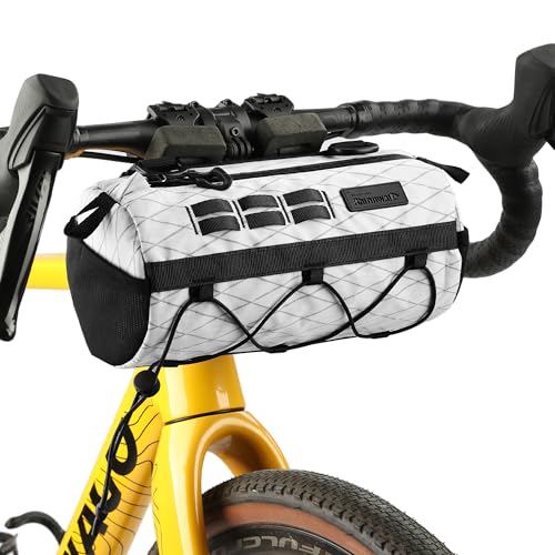 Rhinowalk Bike Handlebar Bag 2.8L Waterproof Front Tube Bag for Road, Gravel, and Mountain Bikes, Cylindrical EVA Frame Pack with Shoulder Strap (White) - color: White