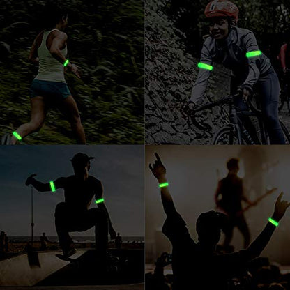 2 Pack Rechargeable LED Reflective Armband, High Brightness High Visibility Night Safety Light Band, Wearable Flashing LED Gear for Running, Walking, Biking and Outdoor Activities - color: green