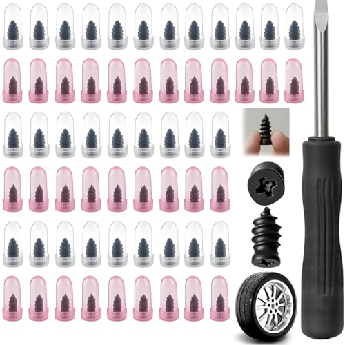 PUSKIU Tire Repair Rubber Nail Kit with 2 Sizes, Screw in Tire Plugs Rubber Screws, Tire Repair Screws for Tubeless Tires, Fast Emergency Tire Repair for Car Motorcycle Bike Truck (60 Pcs) - color: 60 Pcs