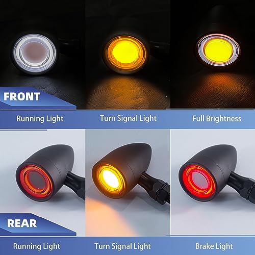 Motorcycle Bullet Turn Signals LED Front Rear Lights 4 PCS, 40 LEDs Retro Switchback Running Turn Brake Light Blinkers Universal Fit Harley Dyna Chopper Bobber Suzuki Yamaha Honda -Black - color: 2052-4PCS- BK