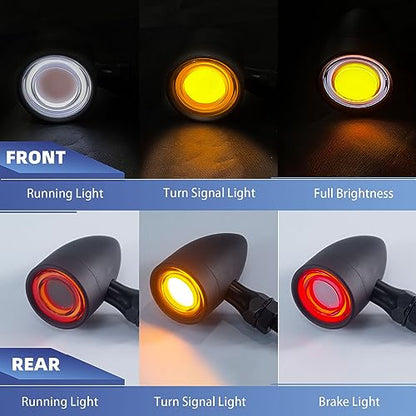 Motorcycle Bullet Turn Signals LED Front Rear Lights 4 PCS, 40 LEDs Retro Switchback Running Turn Brake Light Blinkers Universal Fit Harley Dyna Chopper Bobber Suzuki Yamaha Honda -Black - color: 2052-4PCS- BK