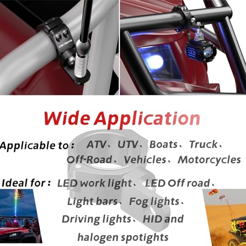 LOKTENWO Thicken UTV LED Light Bar Mounts 2PCS, Heavy Duty CNC Aluminum 360° Adjustable Whip Light Mount Light bar Mounting Bracket, Fit 1.5''/1.75''/1.85''/2''/2.1'' Roll Cage