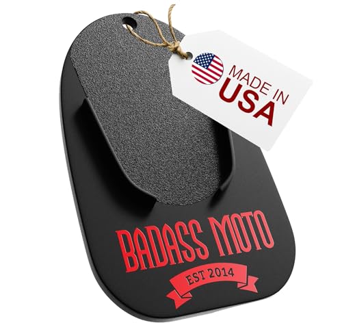 Badass Moto Motorcycle Kickstand Pad - Kick Stand Puck, Coaster Plate for Harley Davidson, Touring & Sport Bikes - Motorcycle Accessories for Grass, Dirt, Hot Pavement Parking Pad - USA Made, Black - color: Black, size: 1-Pack