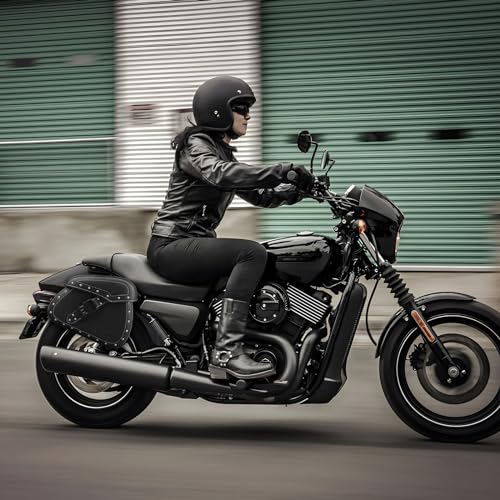 NICECNC Motorcycle Saddle Bags, PU Leather Saddlebags, Reinforced Straps & Saddle Piece, with Cup Holder & Lock, Throw Over Saddle Bag Side Bags, Black - color: Black