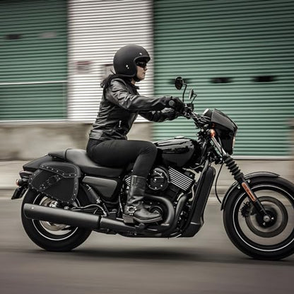 NICECNC Motorcycle Saddle Bags, PU Leather Saddlebags, Reinforced Straps & Saddle Piece, with Cup Holder & Lock, Throw Over Saddle Bag Side Bags, Black - color: Black